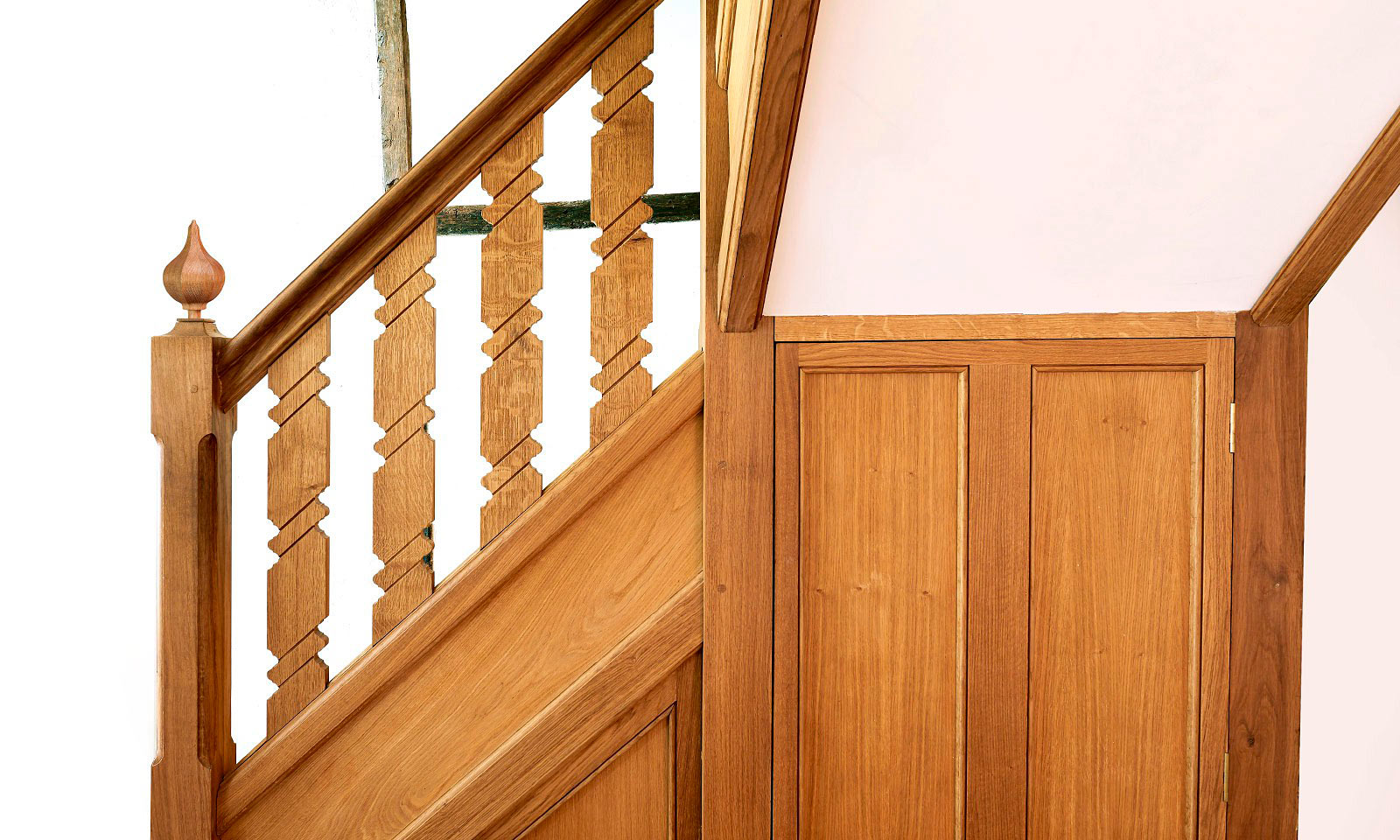 Gothic Staircase. Bespoke, custom made, hand-crafted, stairs, made using traditional wood-working techniques and manufactured out of solid European oak. Bespoke custom made joinery from Mounts Hill Woodcraft.