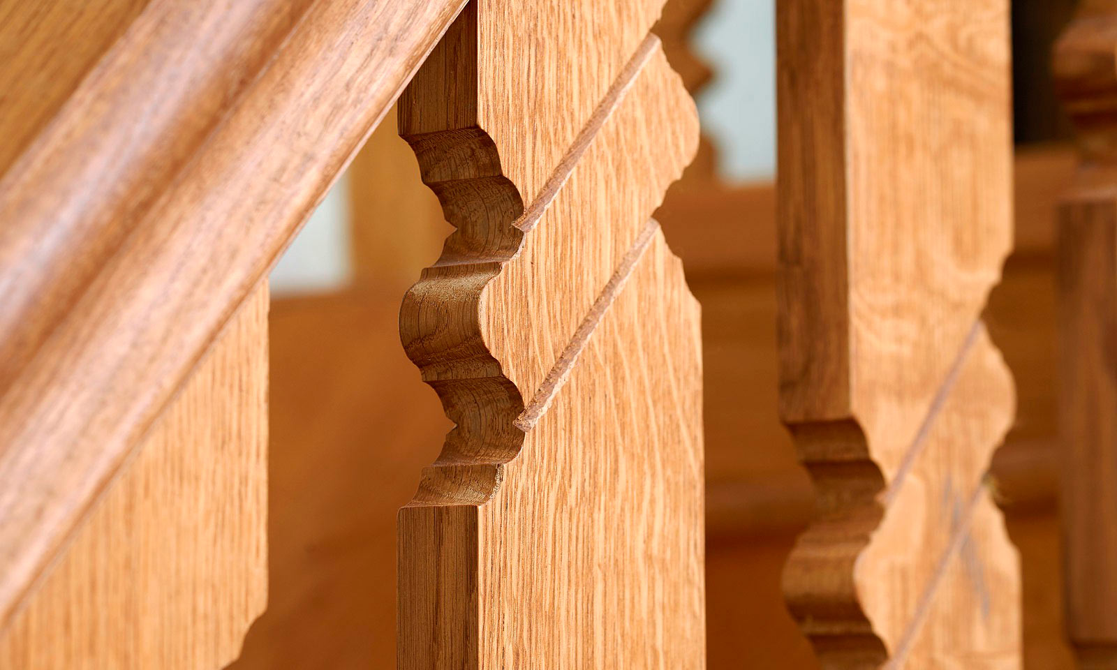 Gothic Staircase. Bespoke, custom made, hand-crafted, stairs, made using traditional wood-working techniques and manufactured out of solid European oak. Bespoke custom made joinery from Mounts Hill Woodcraft.