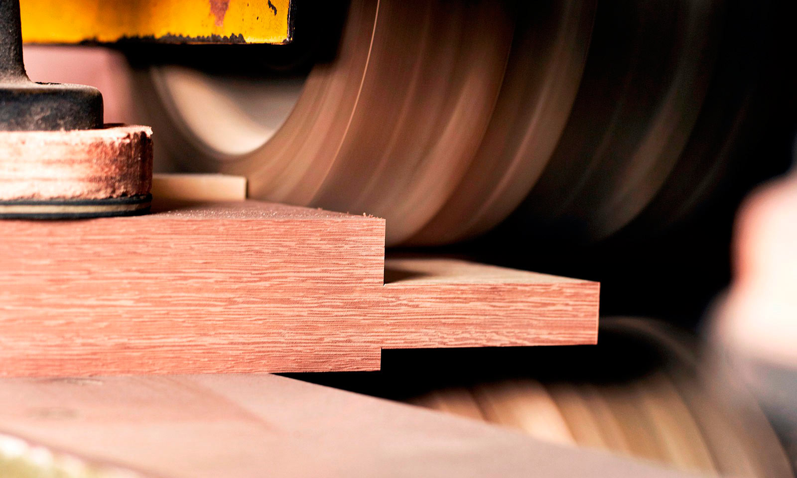 Timber sander in action at Mounts Hill Woodcraft's workshop.